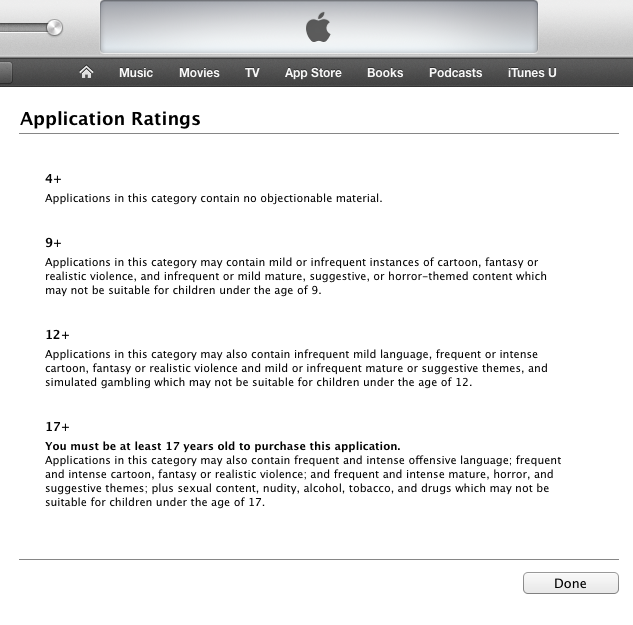 age appropriate guidelines for apple itunes applications apps